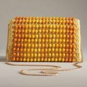 Anthropologie Beaded Yellow Crochet Clutch NWOT